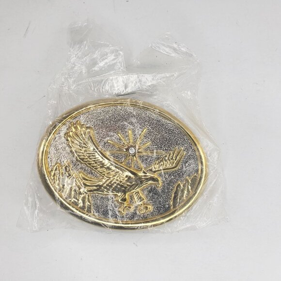 Eagle Star Sun Burst Belt Buckle Silver Gold Tone New Western Style Bird - Picture 6 of 8